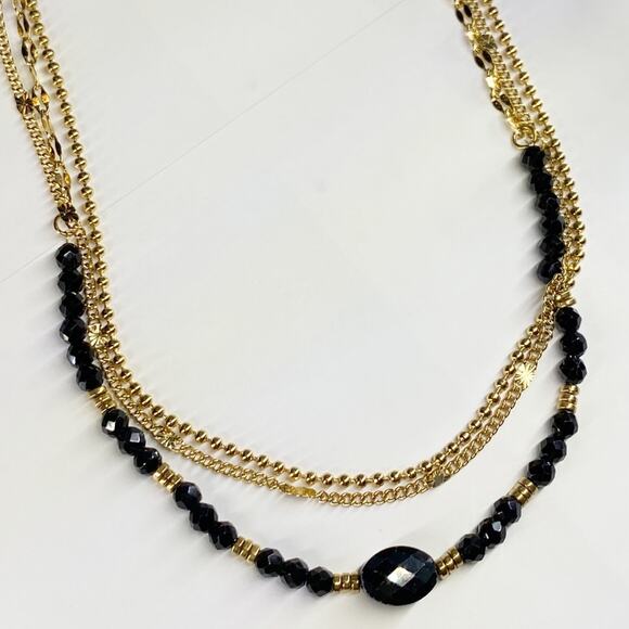 NEW Gold and Onyx 3 Strand Layering Necklace - Picture 3 of 8